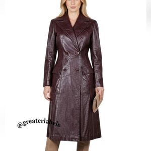 Etienne Aigner Vintage 70s Burgundy Leather Trench Coat Size 10 RARE